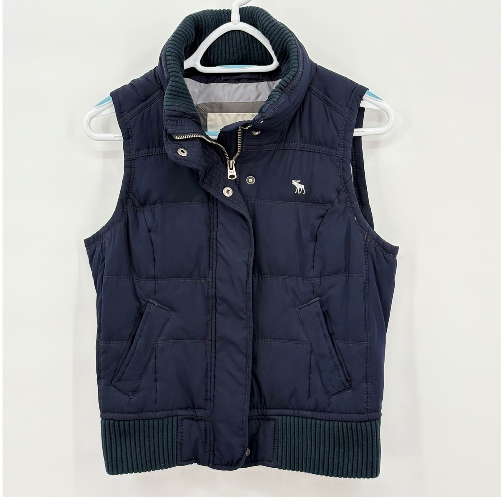 Abercrombie & Fitch Womens Puffer Vest Navy Blue Quilted Down Feather Medium